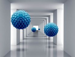 Фреска 3D Синие шары в тоннеле