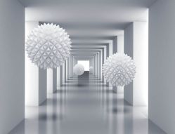 Фреска 3D Колючие белые шары в тоннеле